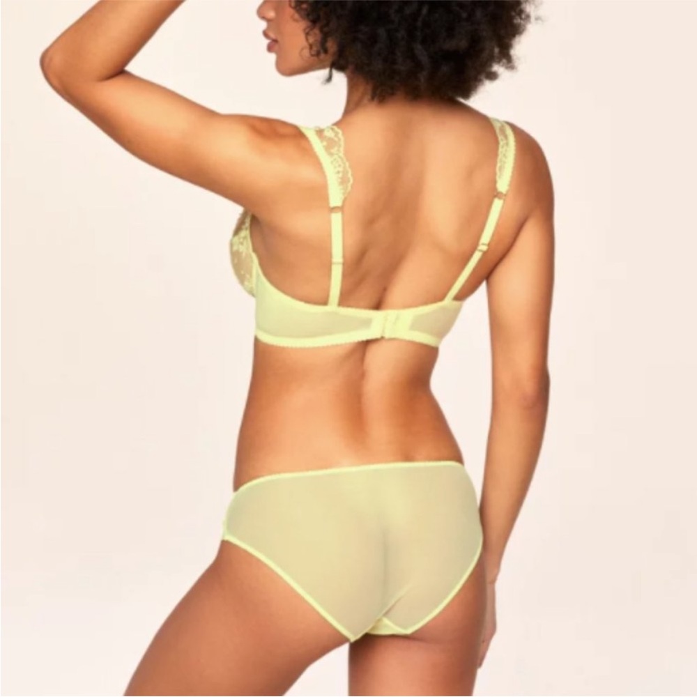 💛 Adore Me Unlined Clera Bra Neon Yellow Lace Green Bows 38F 3D 38 DDD - Picture 5 of 9